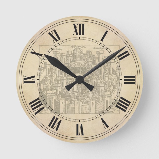 Jerusalem, Mediaeval Woodcut Round Clock (Front)