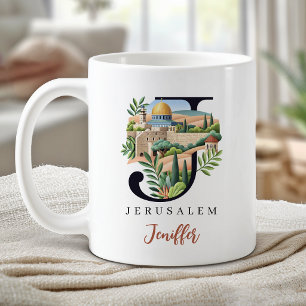 Jerusalem Monogram Letter J Personalised Gift Coffee Mug