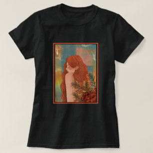 Jess Fantasy Themed Red Haired Woman With Flowers T-Shirt