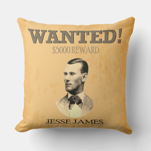 Jesse James American Outlaw Reward Poster  Cushion (Front)