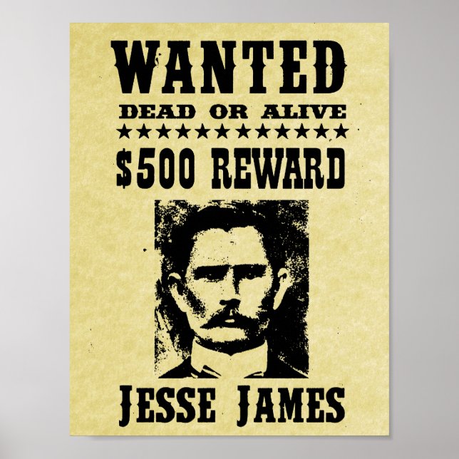Jesse James Old Wild West Replica Wanted Poster (Front)