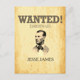 Jesse James Wanted Outlaw 🚨 Wild West USA  Postcard