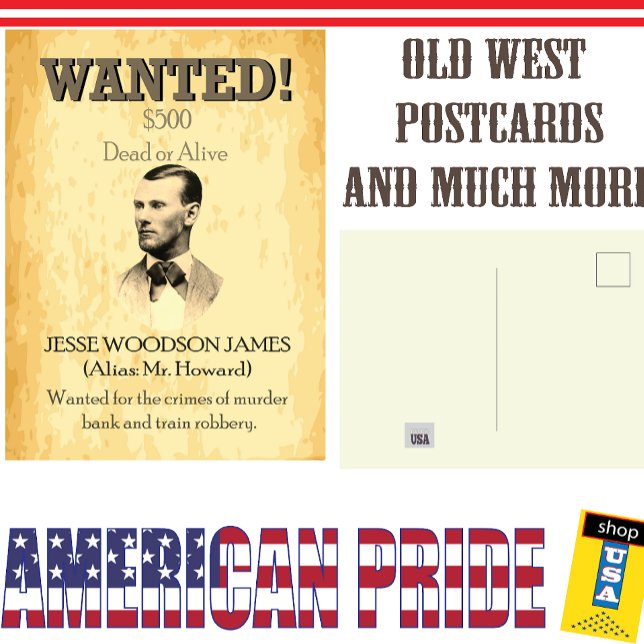 Jesse James Wanted Outlaw 🚨 Wild West USA Poster  Postcard (Creator Uploaded)