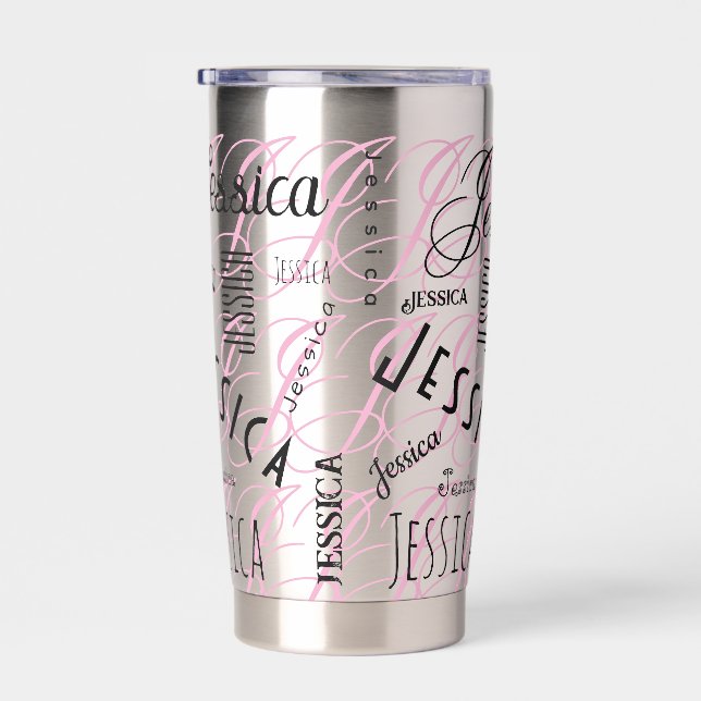 Jessica Custom Name Black Pink Insulated Tumbler (Right)