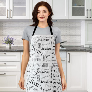 Jessica Custom Name Black White Apron