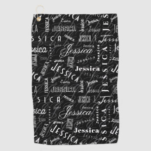 Jessica Custom Name Black White  Golf Towel