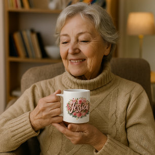 Jessica Floral Name Mug – Vintage Peony Flowers