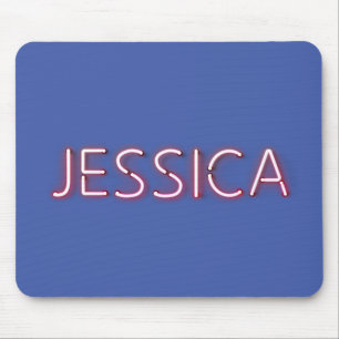 Jessica name in glowing neon lights mouse pad