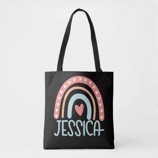 Jessica Name Personalised Rainbow Tote Bag (Front)