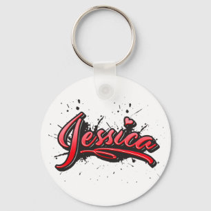 Jessica red Heart Graffiti Key Supporting Ring