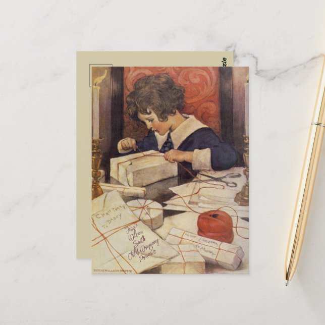 Jessie Wilcox Smith Child Wrapping Presents  Postc Postcard (Front/Back In Situ)
