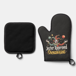 Jester Approved Shenanigans Circus Clown Oven Mitt & Pot Holder Set