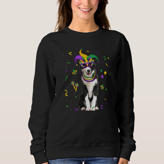 Jester Beads & Mask Border Collie Dog  Owner Mardi Sweatshirt (Front)