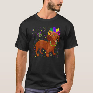 Jester Beads Mask Dachshund Dog  Owner Mardi Gras  T-Shirt