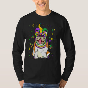 Jester Beads Mask English Bulldog Dog Owner Mardi T-Shirt