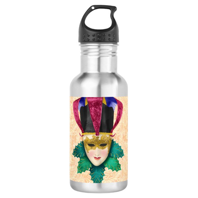 Jester Black Hat Carnival Mask 710 Ml Water Bottle (Front)