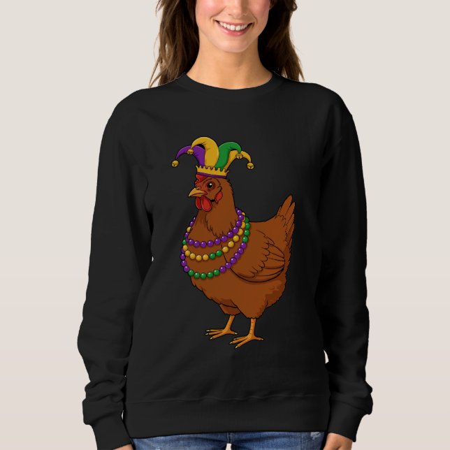 Jester Chicken Beads Mardi Gras Funny Farming  Sweatshirt (Front)