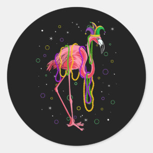 Jester Flamingo And Beads Mardi Gras Fat Tuesday P Classic Round Sticker