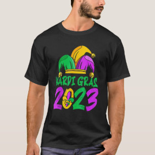 Jester Hat Mardi Gras 2023 Beads Mask Feathers T-Shirt