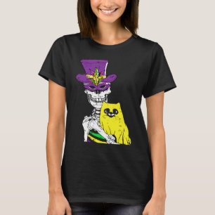 Jester Hat Skeleton Cat Mardi Gras Bones Carnival  T-Shirt