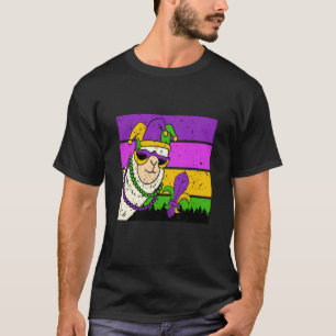 Jester Llama Masquerade Mask Mardi Gras Carnival P T-Shirt