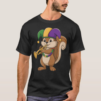 Jester Mardi Gras Squirrel Lovers Trumpet Beads Ca T-Shirt