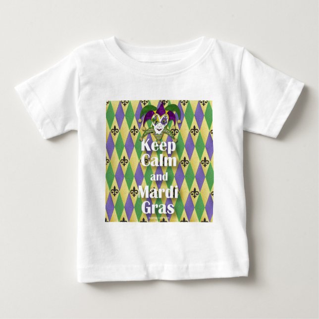 Jester Mask Keep Calm and Mardi Gras Baby T-Shirt (Front)