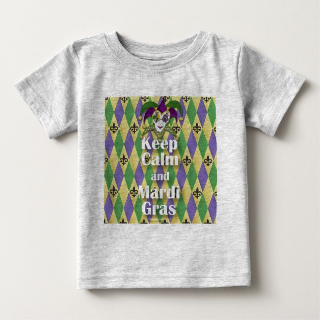 Jester Mask Keep Calm and Mardi Gras Baby T-Shirt (Front)