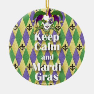 Jester Mask Keep Calm and Mardi Gras Ceramic Tree Decoration