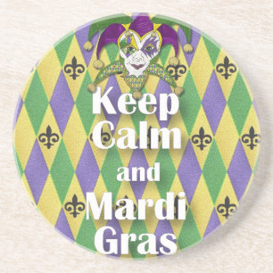 Jester Mask Keep Calm and Mardi Gras Coaster