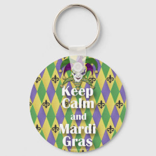 Jester Mask Keep Calm and Mardi Gras Key Ring
