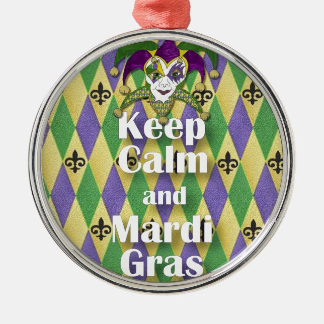 Jester Mask Keep Calm and Mardi Gras Metal Tree Decoration (Front)