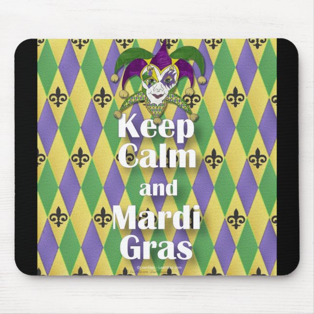 Jester Mask Keep Calm and Mardi Gras Mouse Pad (Front)