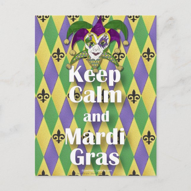 Jester Mask Keep Calm and Mardi Gras Postcard (Front)