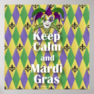 Jester Mask Keep Calm and Mardi Gras Poster