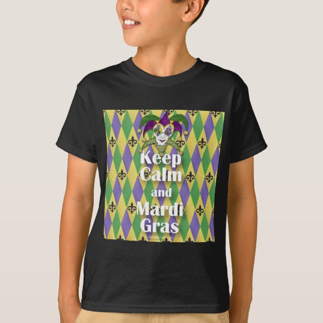 Jester Mask Keep Calm and Mardi Gras T-Shirt (Front)