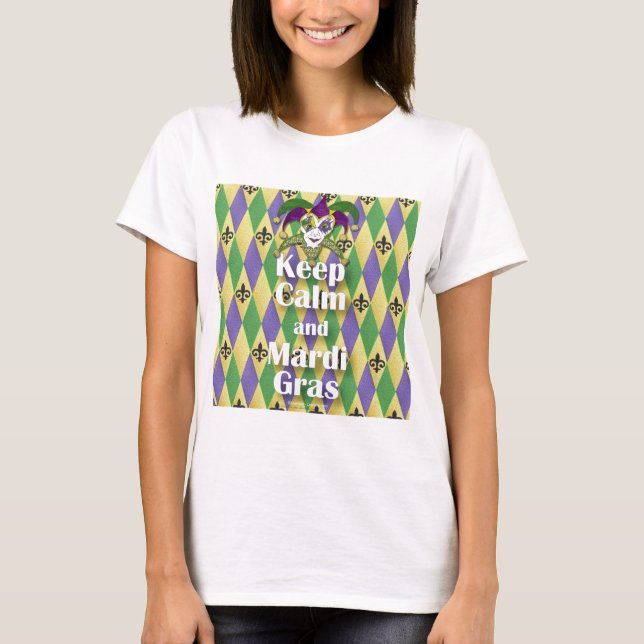 Jester Mask Keep Calm and Mardi Gras T-Shirt (Front)