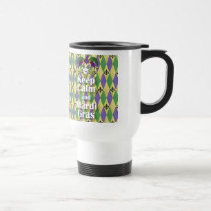 Jester Mask Keep Calm and Mardi Gras Travel Mug