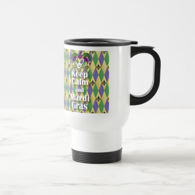 Jester Mask Keep Calm and Mardi Gras Travel Mug (Right)