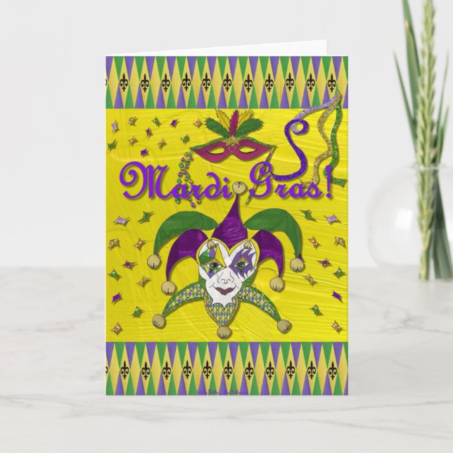 Jester Mask Mardi Gras Harlequin Card (Front)