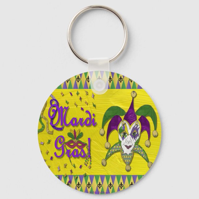 Jester Mask Mardi Gras Harlequin Key Ring (Front)