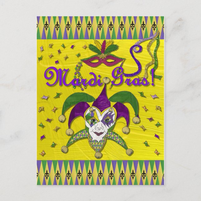 Jester Mask Mardi Gras Harlequin Postcard (Front)
