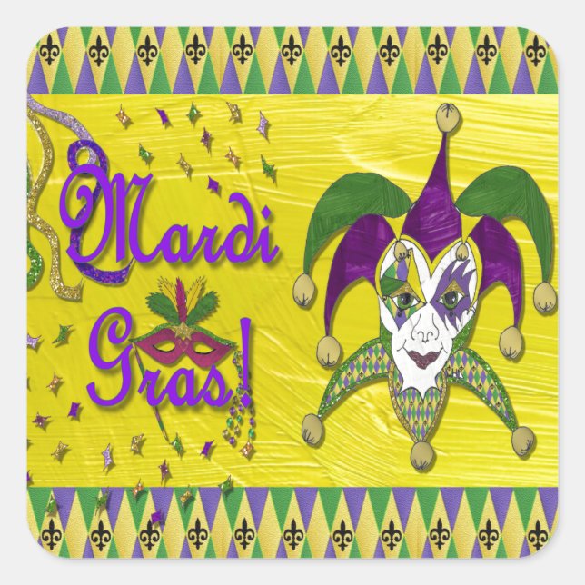 Jester Mask Mardi Gras Harlequin Square Sticker (Front)