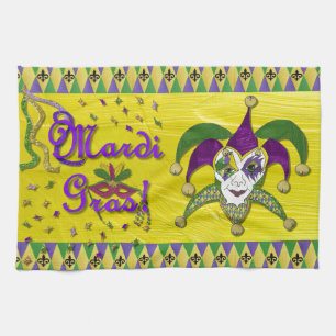 Jester Mask Mardi Gras Harlequin Tea Towel