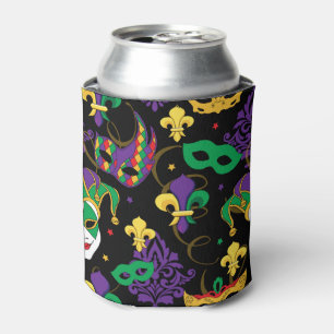 Jester Mask Mardi Gras Pattern Can Cooler