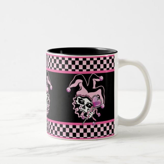 Jester of Hearts Skull Two-Tone Coffee Mug (Right)