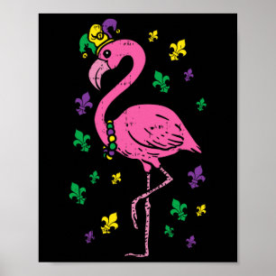 Jester Pink Flamingo Bird Animal Cute Mardi Gras C Poster