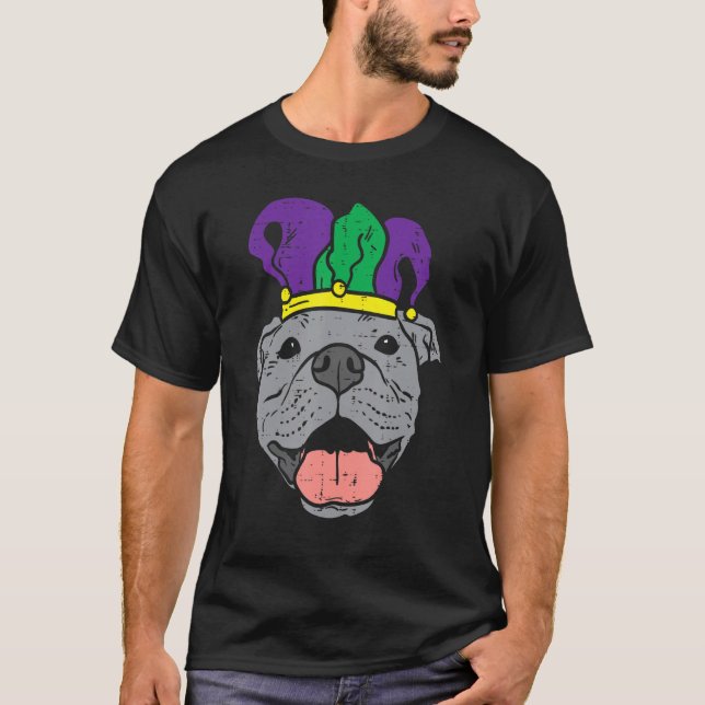 Jester Pitbull Face Mardi Gras Pittie Dog Men Wome T-Shirt (Front)