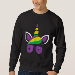 Jester Rainbow Unicorn Costume Mardi Gras Mask Sweatshirt