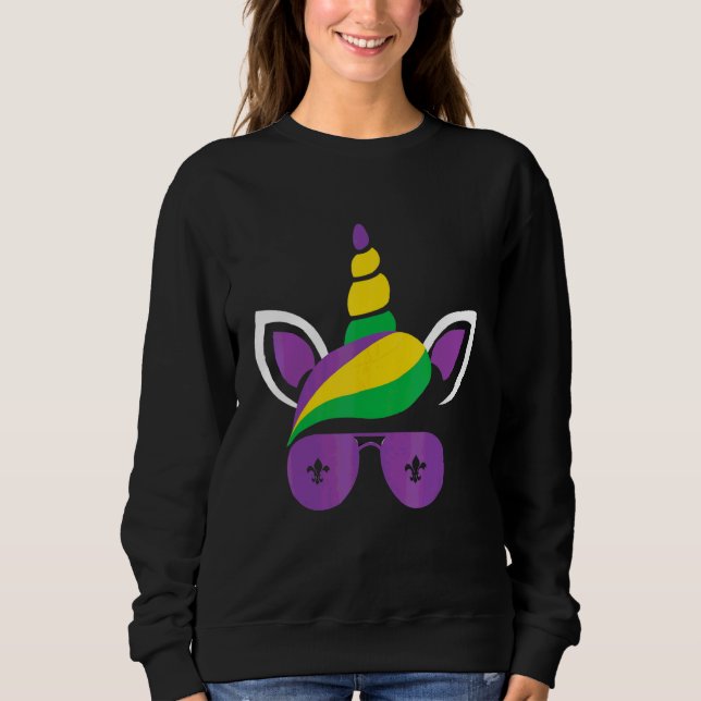 Jester Rainbow Unicorn Costume Mardi Gras Mask Sweatshirt (Front)